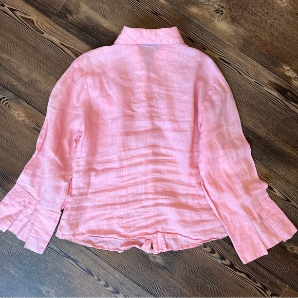 Pure linen pink blouse rhinestone buttons Floral Rose Detail size large - Picture 3 of 10